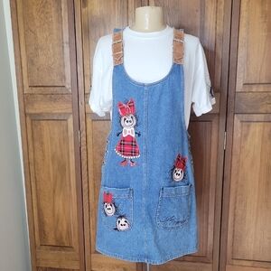 Vintage Denim Embellished Handpainted Jumper Dress Sz M